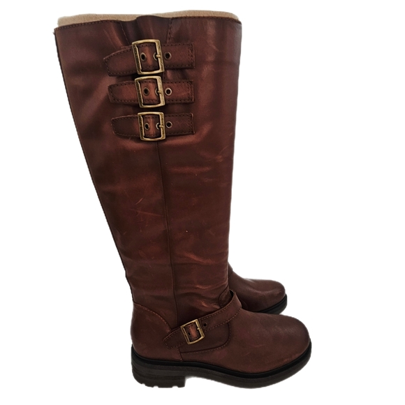Lucky Brand Citere Knee-High Leather Boots Brown Size 9 NWOB - Picture 1 of 12